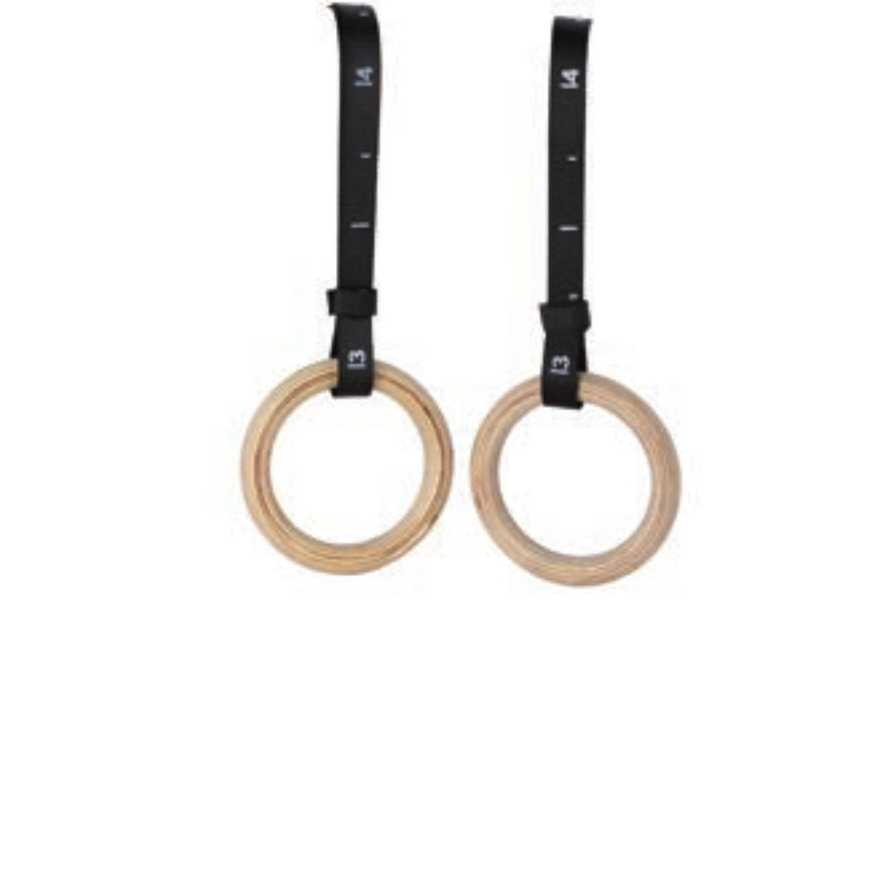 Coppia anelli ginnastica in legno e cinghie nylon regolabili